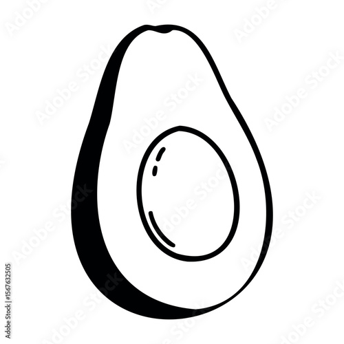 Minimalist avocado illustration with half cut design. Vector hand-drawn doodle illustration