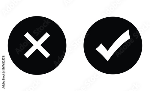 Black Circles with White Check Mark and X Cross Icons