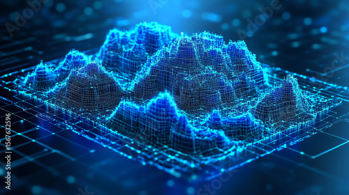 Blue Digital Terrain Elevation Model for Technology and Data Visualization