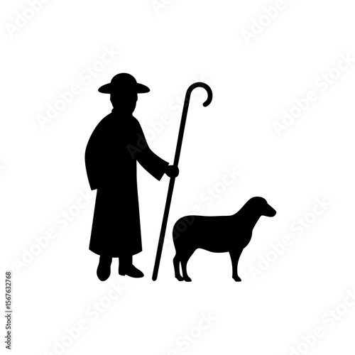 Traditional Shepherd with Crook Silhouette for Rural and Farm Concepts