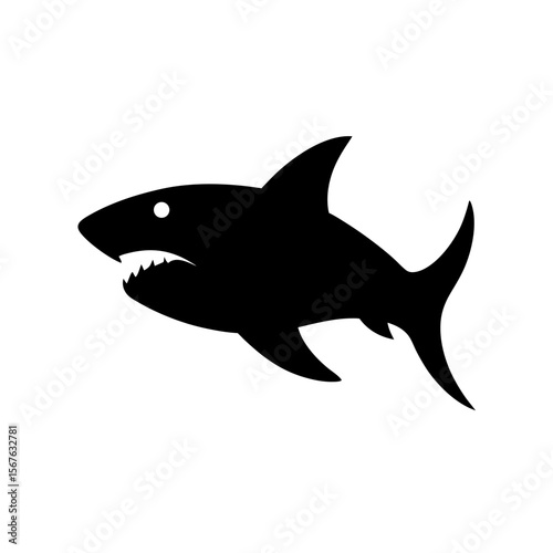 Fierce Shark Silhouette with Open Mouth Ideal for Dangerous Marine Art