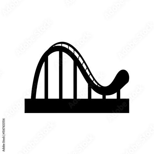 Exciting Roller Coaster Black Silhouette Riding a Loop Side View