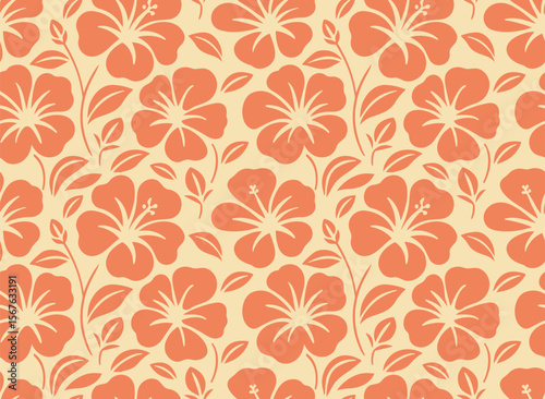 Orange floral seamless pattern, suitable for fashion design, decoration, fabric, wallpaper and printing on beige background
