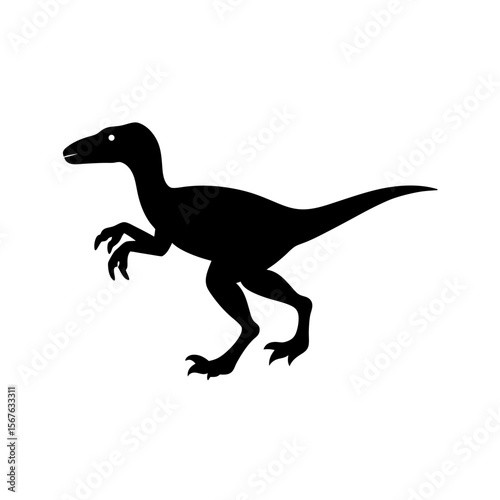 Fierce Raptor Dinosaur Black Silhouette Hunting in a Dynamic Side View
