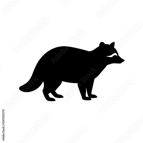 Clever Raccoon Animal Black Silhouette Scavenging in a Side View