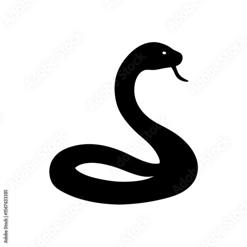 Powerful Python Snake Black Silhouette Coiled in a Striking Side View