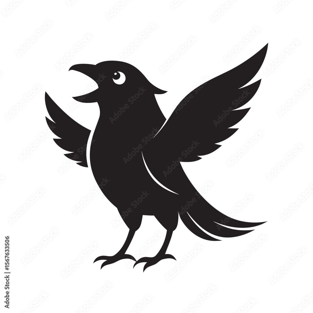 Fototapeta premium Black Bird Squawking With Beak Open