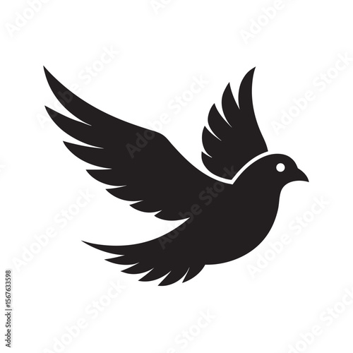 Black Bird Flying With Wings Wide