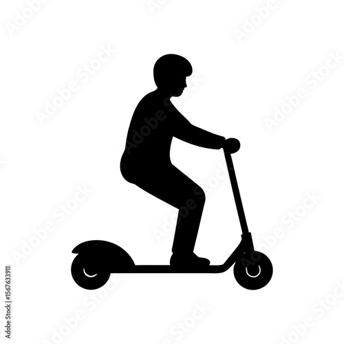 Dynamic Side View Black Silhouette of a Person Riding a Scooter