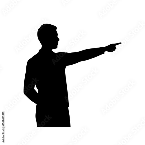 Assertive Side View Black Silhouette of a Person Pointing on a White Background
