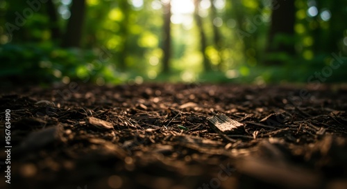 Close-up view of forest floor soil