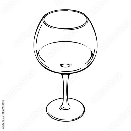 Hand-drawn empty wine glass sketch showing simple elegant design. Vector hand-drawn doodle illustration