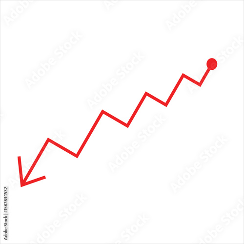 Red line graph showing a downward trend followed by an upward trend on a black background
