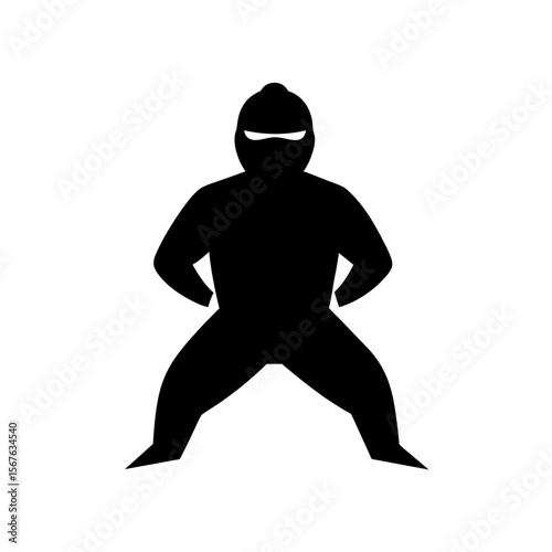 Dynamic Side View Black Silhouette of a Stealthy Ninja on a Clean Background