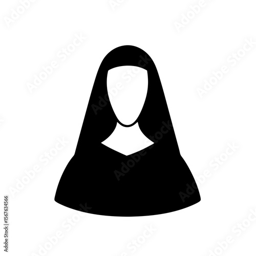 Elegant Side View Black Silhouette of a Devout Nun on a Pristine Background