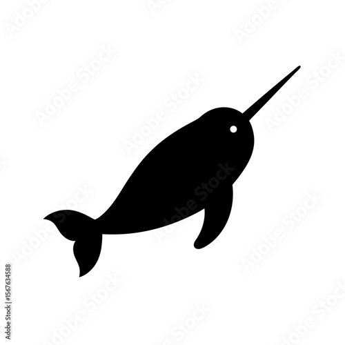Majestic Black Silhouette Narwhal Icon for Arctic Marine Life and Ocean Graphics