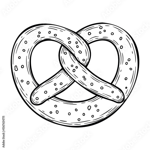 Hand-drawn pretzel with salt in vintage style. Vector hand-drawn doodle illustration