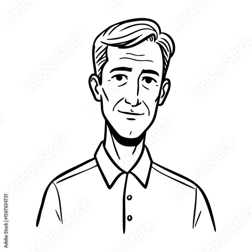 Illustration of caucasian mature male with short hair and buttoned shirt. Vector hand-drawn doodle illustration