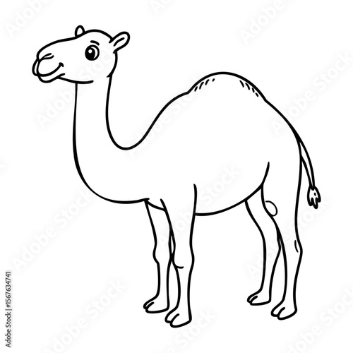 Simple outline drawing of a camel in profile view. Vector hand-drawn doodle illustration