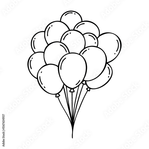 Cluster of outline balloons illustrating celebration and festivity. Vector hand-drawn doodle illustration