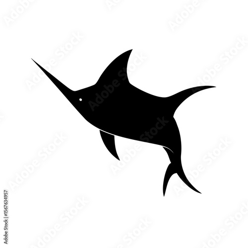 Powerful Black Silhouette Marlin Fish Icon for Marine Life and Sport Fishing