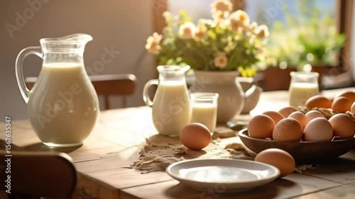 Farmhouse style milk and eggs display