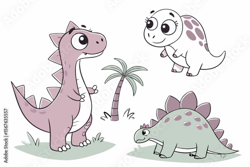 Cute cartoon dinosaur illustrations in vibrant colors for children s designs