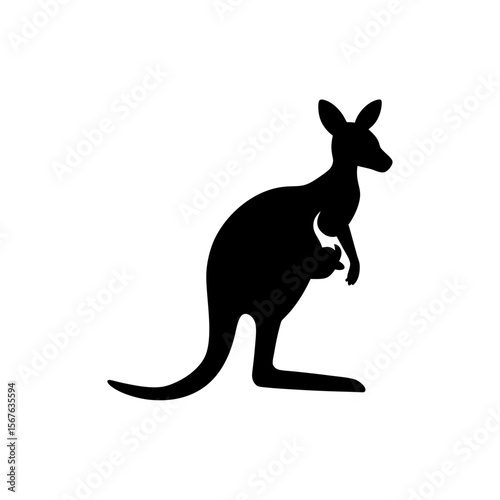 Adorable Kangaroo with Joey Silhouette White Background Australian Wildlife Vector