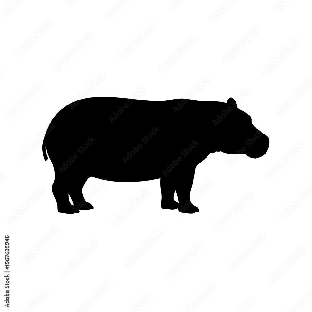 Fototapeta premium Majestic Hippopotamus Silhouette White Background African Wildlife Vector Graphic