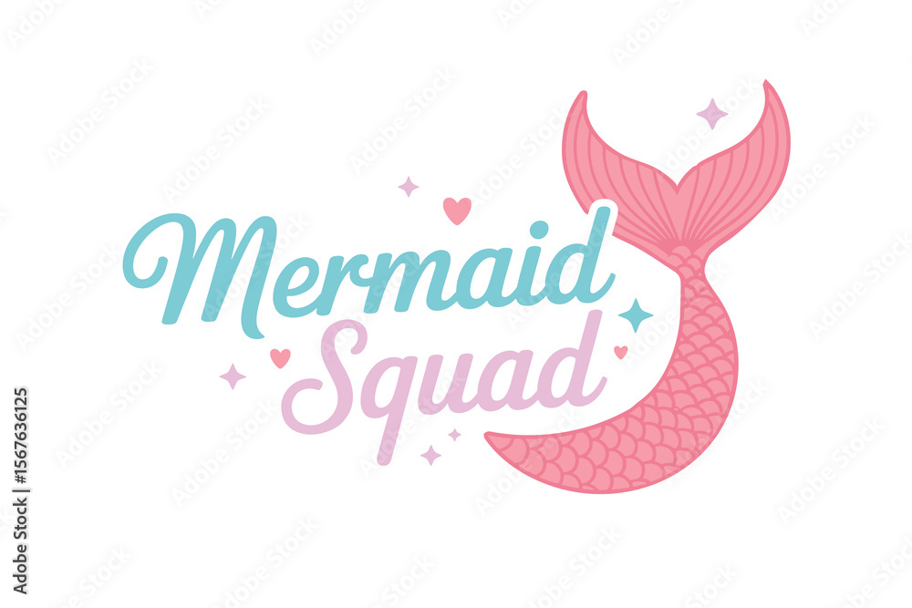 Fototapeta premium Mermaid squad, Mermaid quote Typography T shirt design