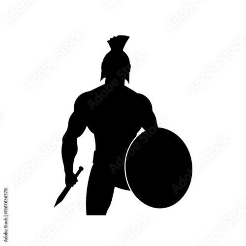 Ancient Black Silhouette of a Gladiator Side View Isolated on a Roman White Arena