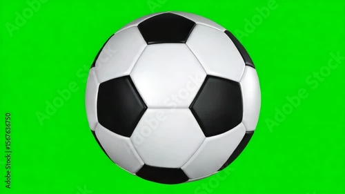 Classic Black and White Soccer Ball Isolated on Green Background for Sports Design Use