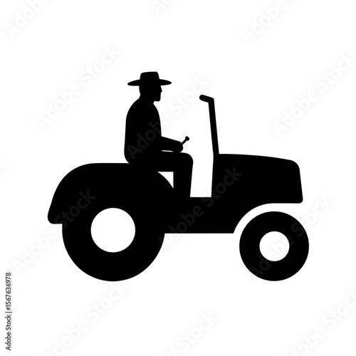 Dedicated Farmer on Tractor Silhouette Agricultural Harvest Field Design