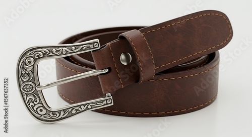 Brown Leather Belt with Antique Silver Buckle Western Style Accessory