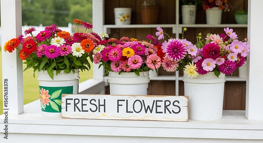 Fototapeta premium Colorful fresh flowers on display: A vibrant garden centerpiece showcases nature's beauty
