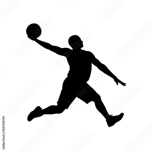 A Basketball Player Silhouette In Profile Dribbling A Ball For A Sport