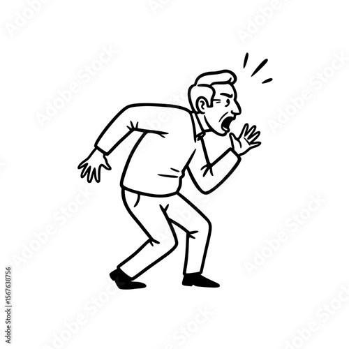 Man shouting loudly while standing in a dynamic pose  