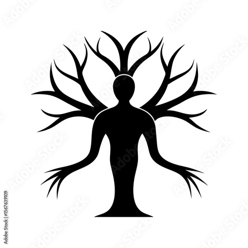 A Tree Silhouette With A Human Like Form For A Nature And People
