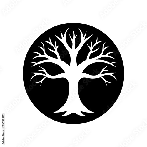 A Tree Silhouette Whose Branches Form A Circle Of Life Or Unity Concept