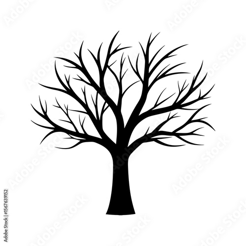 A Stark Bare Tree Silhouette With Perfectly Straight Geometric Branches