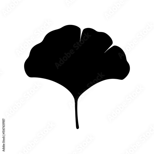 A Single Ginkgo Biloba Leaf Silhouette With A Unique Fan Shaped Form