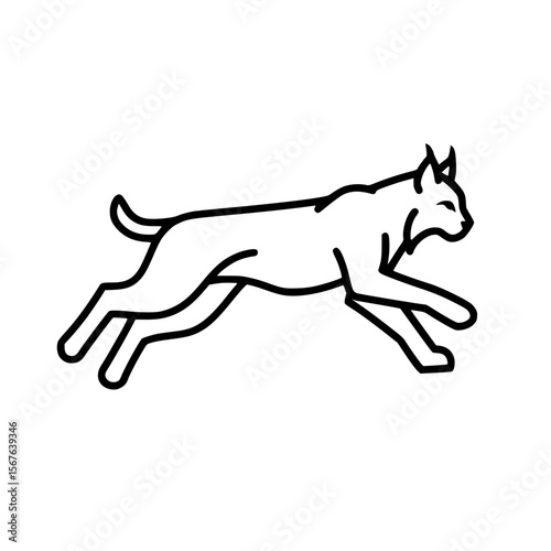 Running lynx in simple linear vector icon style  