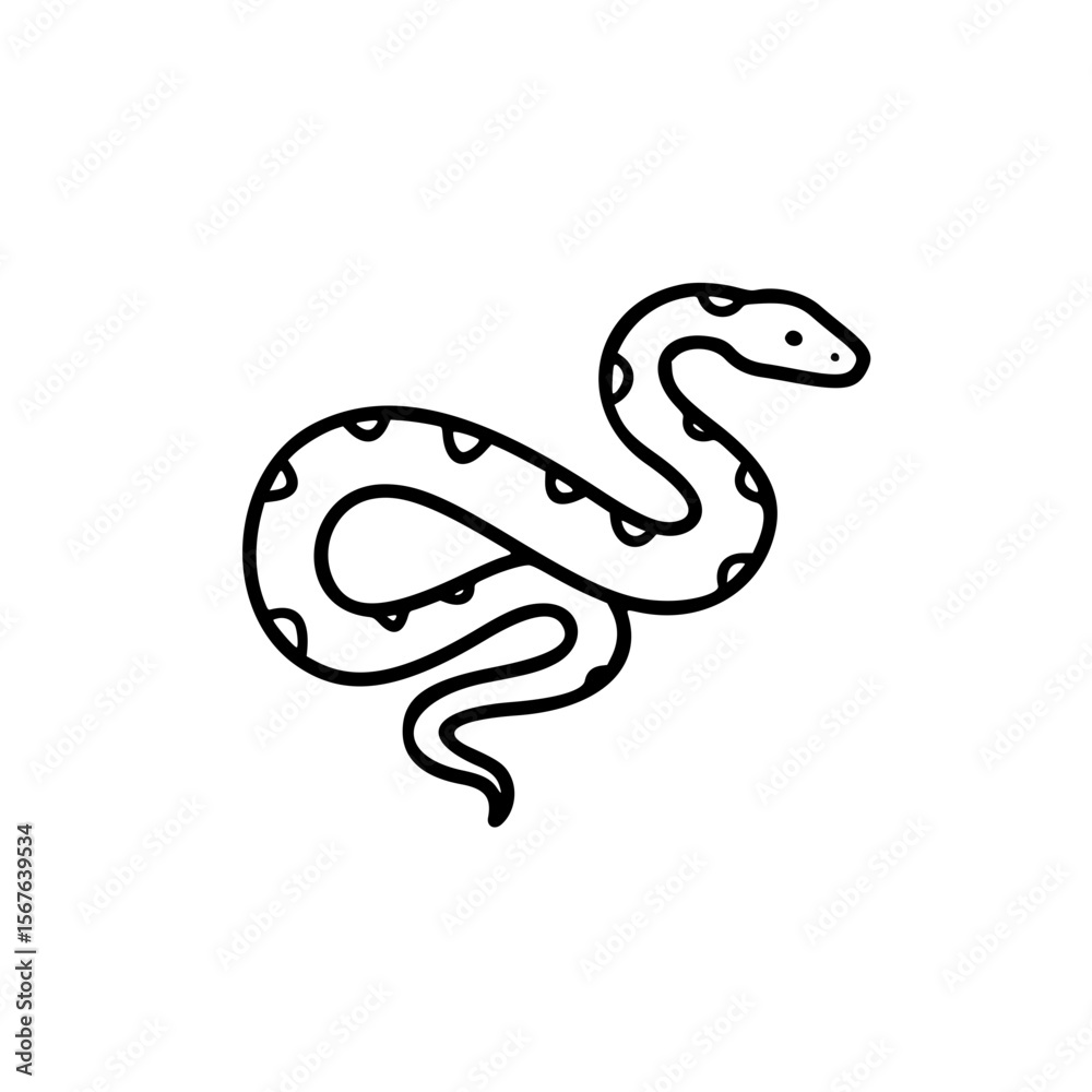 Fototapeta premium Black and white simple linear vector icon of a snake 