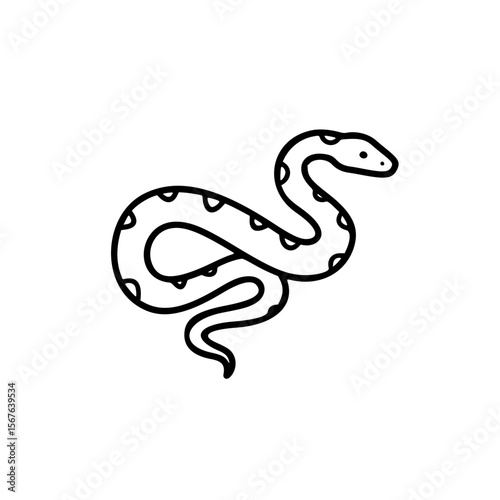 Black and white simple linear vector icon of a snake  
