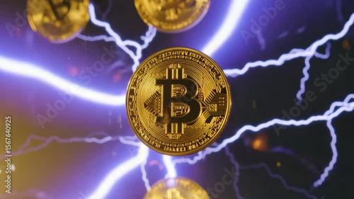 Bitcoin with Electric Lightning Effect – Powerful Cryptocurrency and Digital Energy Concept