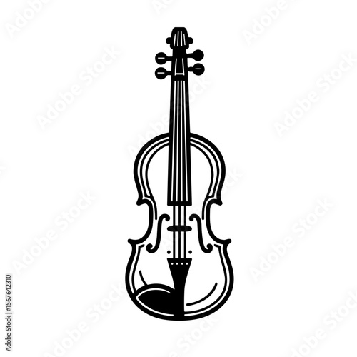 Minimalistic black-and-white line art illustration of a violin  