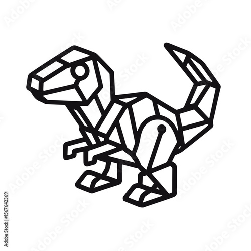 Minimalistic black-and-white line art illustration of dinosaur toy  
