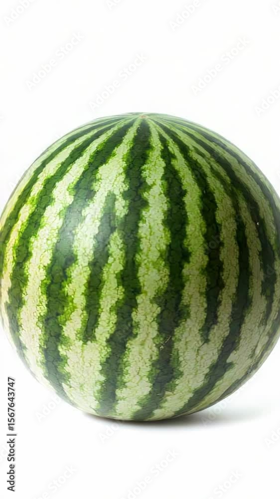 A large watermelon sitting on a clean and plain white surface A large watermelon sitting on a clean and plain white surface
