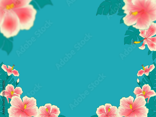 ハワイアンな夏の花フレームイラスト