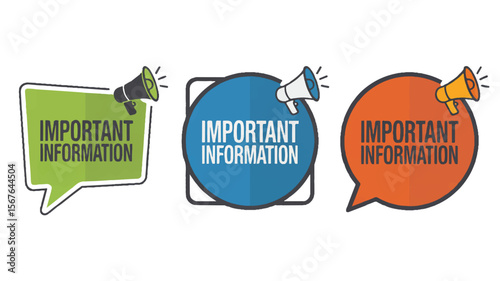 Green blue orange speech bubbles with megaphones announcement